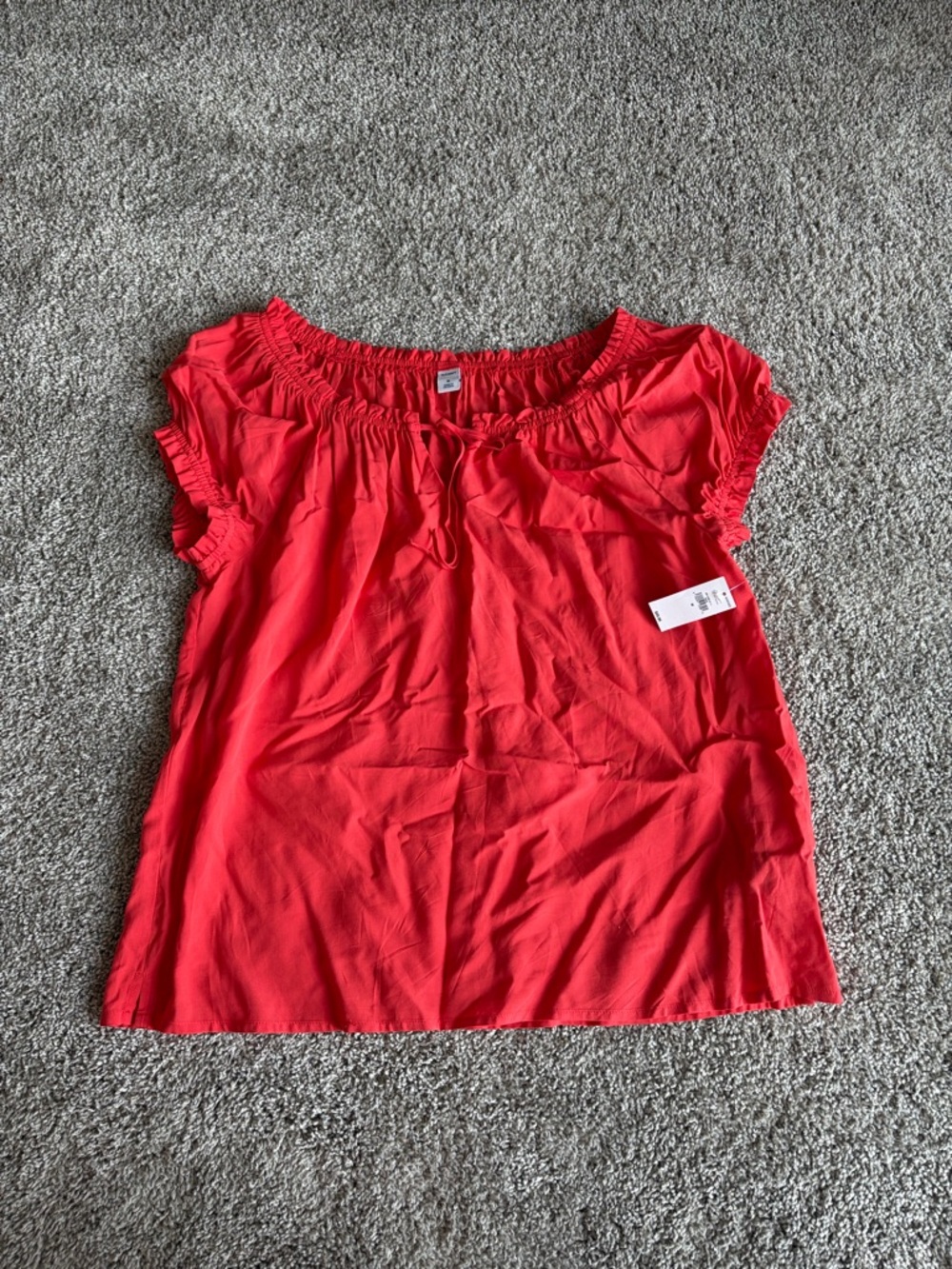 Old Navy Coral-Red Peasant Top with Tie Detail